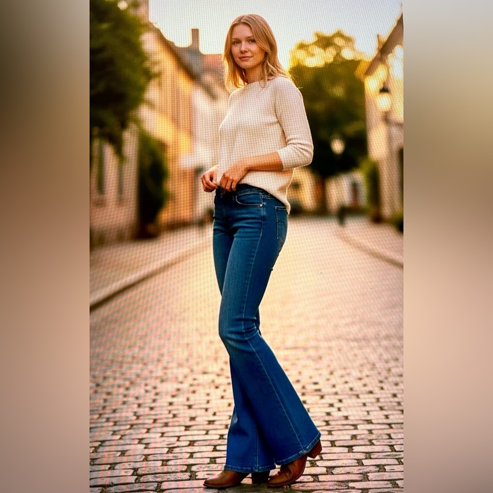 PAIGE Mid rise,Women's Dark Blue Denim Flare Jeans. 👉Tall👍👍